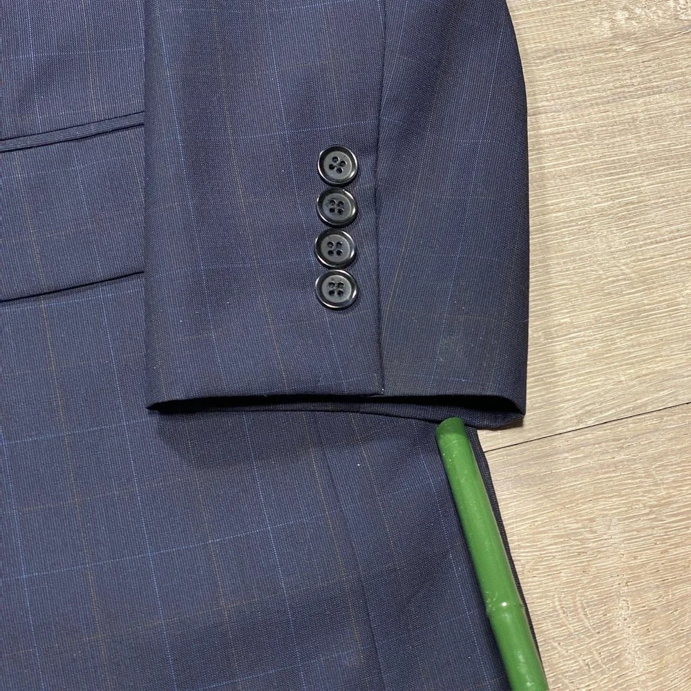 Vintage Samuelsohn Blazer Mens 37‎ Regular Navy Wool Windowpane Sport Coat 90s